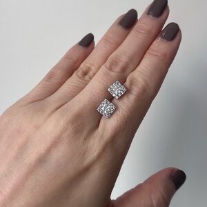 NWT Diamonique Princess Halo Diamond Stud Earrings